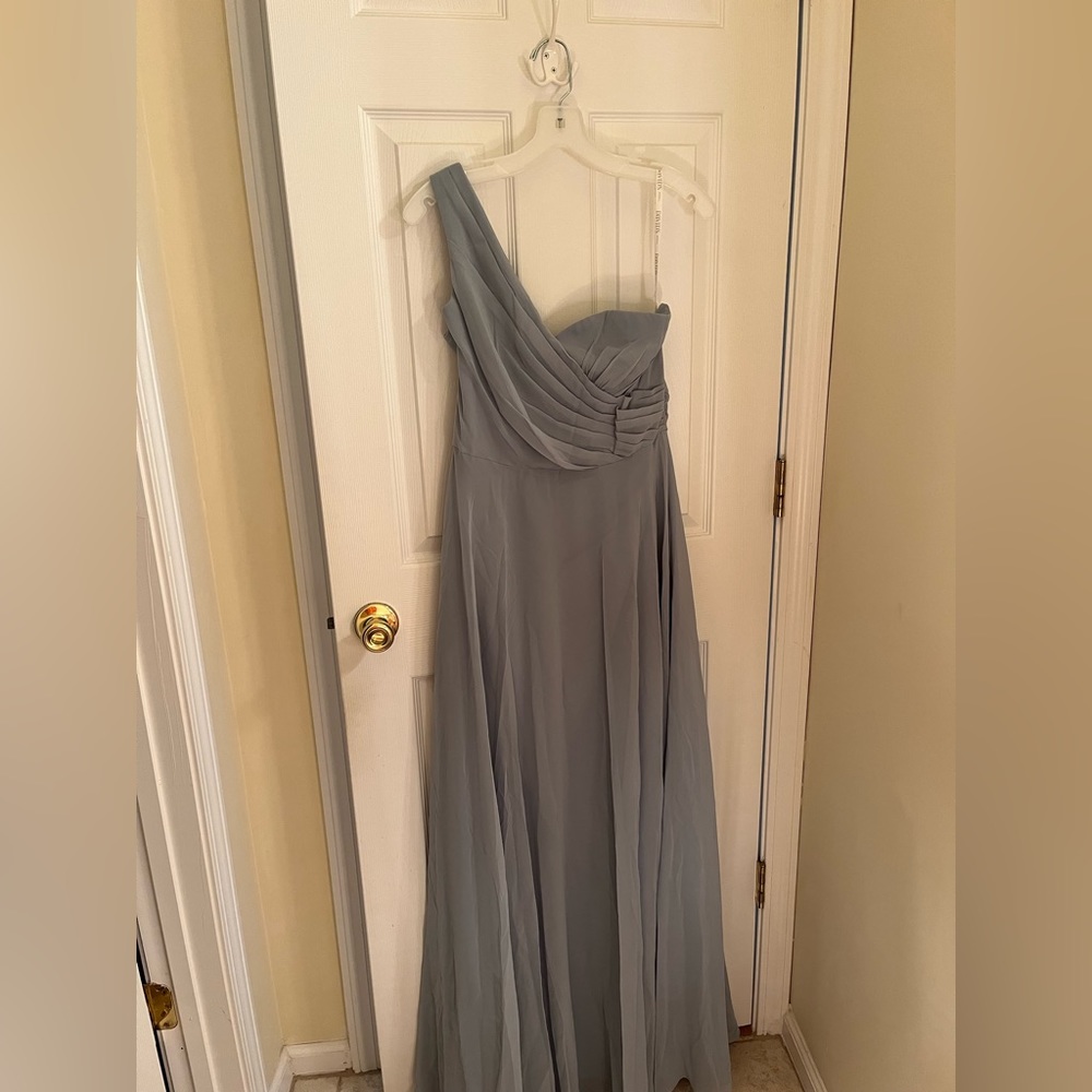 David’s Bridal Dusty Blue One Shoulder Dress